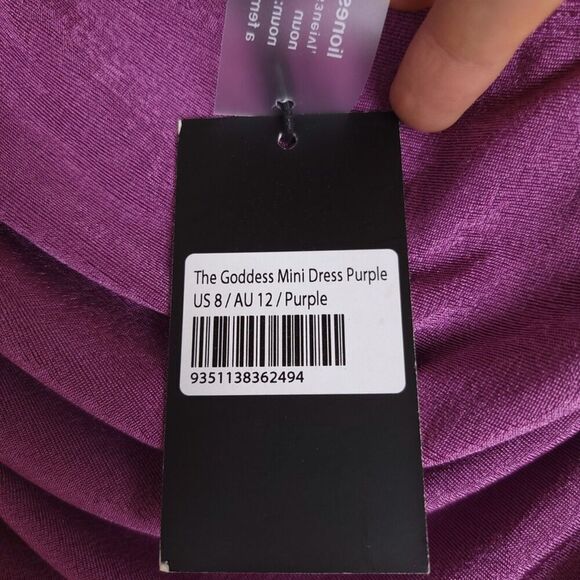 NWT Lioness THE GODDESS MINI DRESS PURPLE Ruched One Shoulder Slinky Womens US 8 - Picture 2 of 9